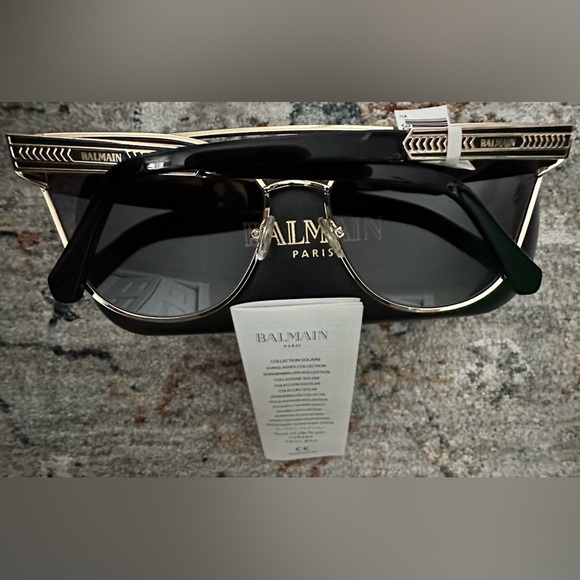 Balmain Clubmaster Sunglasses 62mm Gold Black NWT Full Set main image 4
